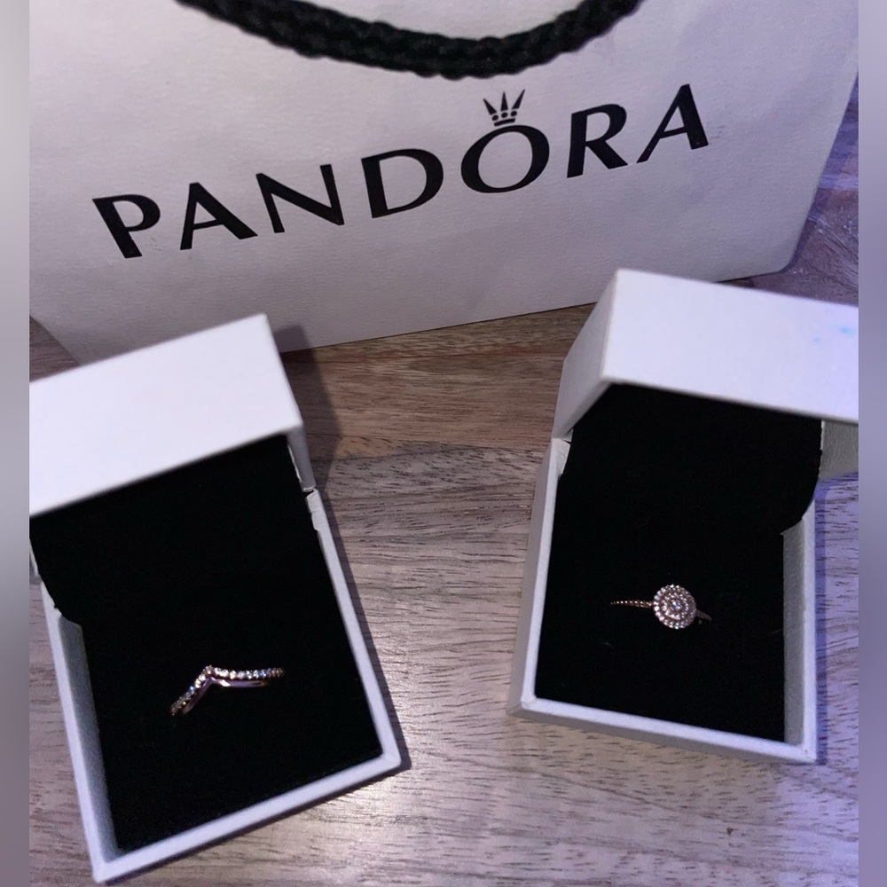 Rose Gold Pandora Rings! (2) wishbone rings, (1) elegant sparkle ring